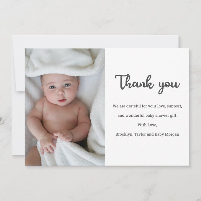 Simple Cute Custom Photo Newborn New Baby Shower Thank You Card (Front)