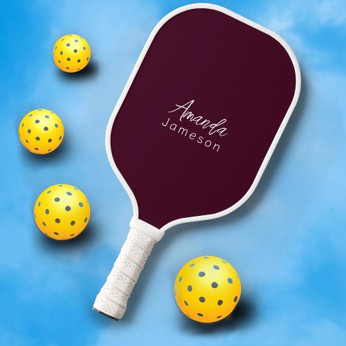 Simple Cute Dark Red Monogram Pickleball Paddle