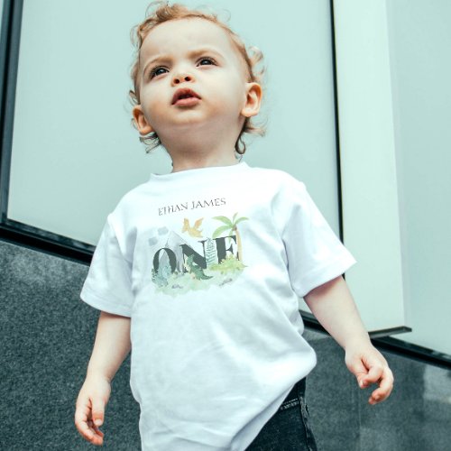 Simple Cute Dinosaur 1st Birthday Boy Watercolor Toddler T_shirt