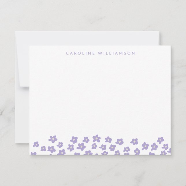 Simple Cute Ditsy Flowers in Lilac Personalized Note Card (Front)