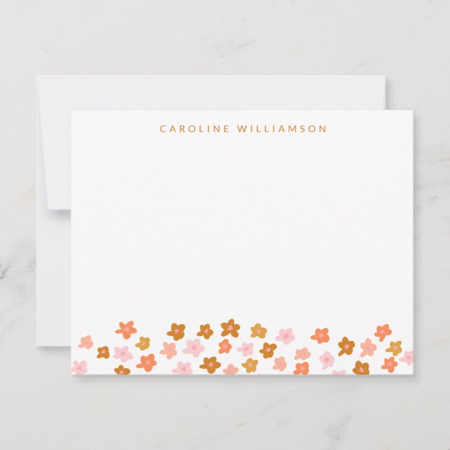Simple Cute Ditsy Flowers in Pink Personalized Note Card (Front)