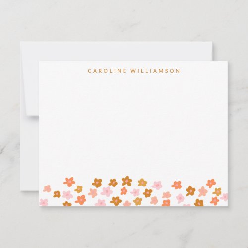 Simple Cute Ditsy Flowers in Pink Personalized Note Card