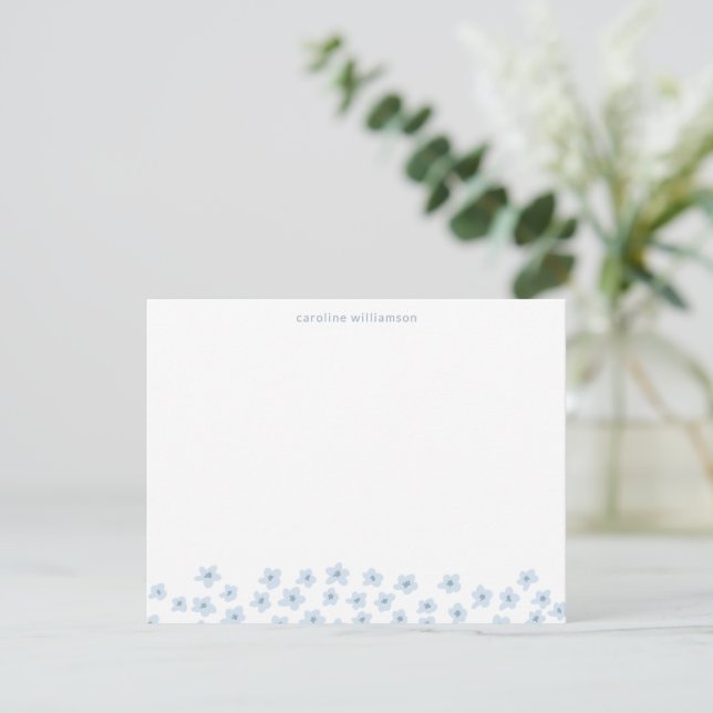 Simple Cute Ditsy Flowers Soft Blue Personalized Note Card (Standing Front)