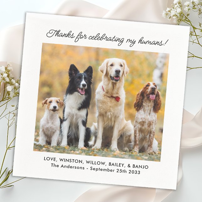Simple Cute Dog Photo Modern Personalized Wedding Napkins (Creator Uploaded)