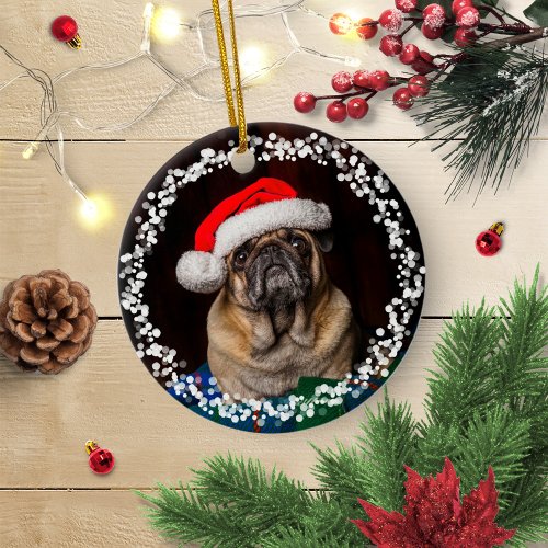 Simple Cute Dog Puppy Pet Christmas Photo Ceramic Ornament