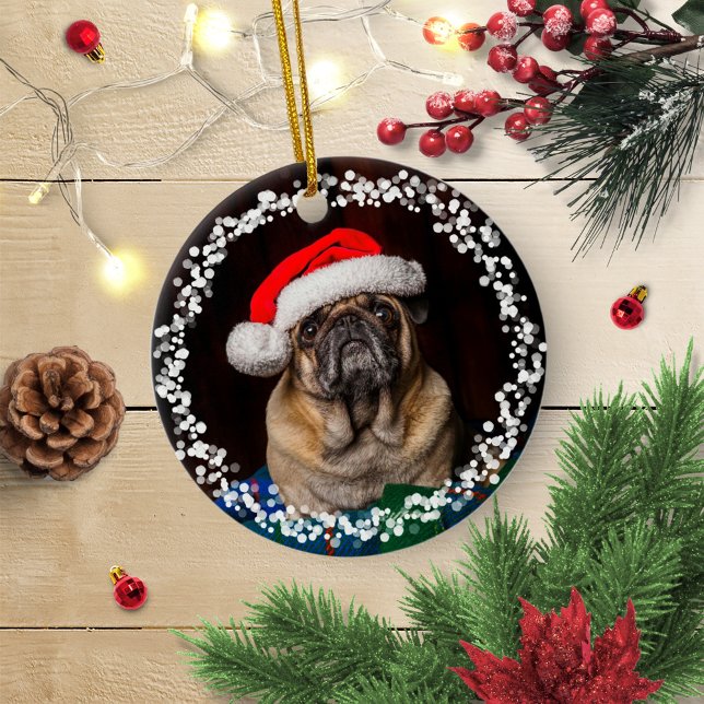 Simple Cute Dog Puppy Pet Christmas Photo Ceramic Ornament (Creator Uploaded)