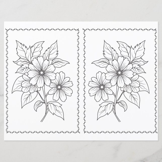 Simple Cute Elegant Floral Coloring Page  (Front)
