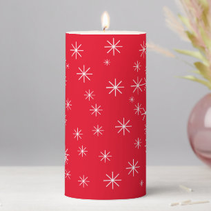 Simple Cute Elegant Rustic Red With Snowflakes Pillar Candle