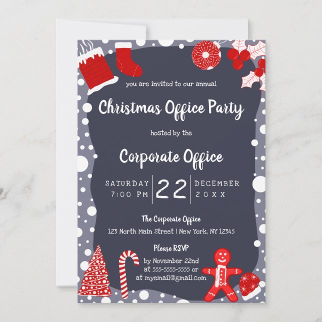 Simple Cute Festive Illustrations Office Christmas Invitation (Front)