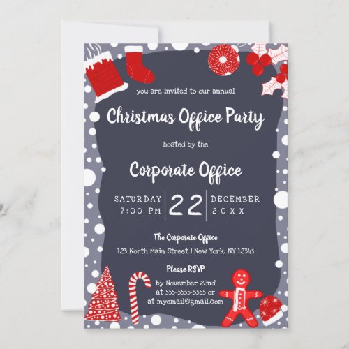 Simple Cute Festive Illustrations Office Christmas Invitation