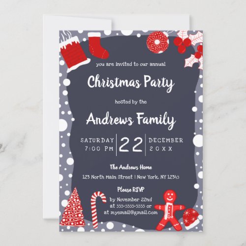 Simple Cute Festive Red Illustrations Christmas Invitation