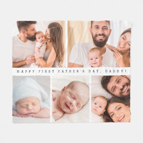 Simple Cute First fathers day daddy photo collage Fleece Blanket