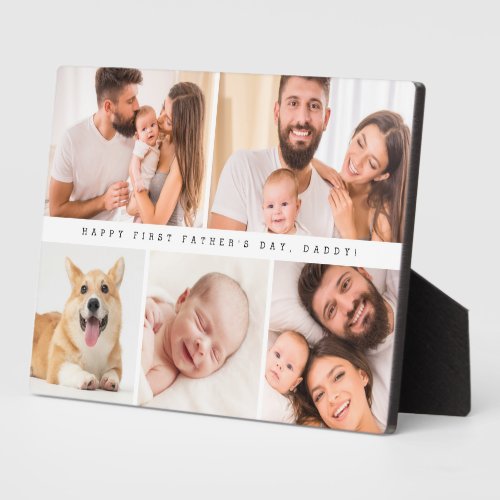 Simple Cute First fathers day daddy photo collage Plaque