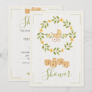 Simple Cute Floral Wreath Baby Shower Invitation