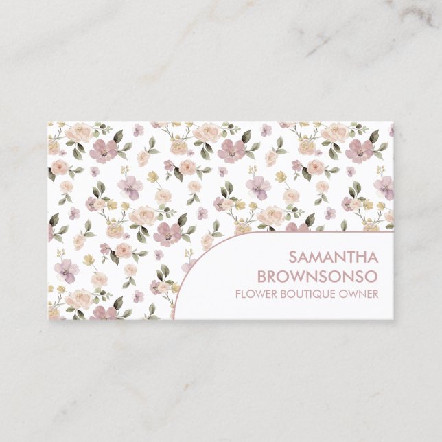 Simple Cute Flower Pattern Botanical Business Card (Front)