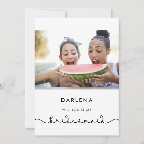 Simple cute font Bridesmaid proposal photo card