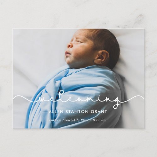 Simple cute font photo Birth announcement Postcard