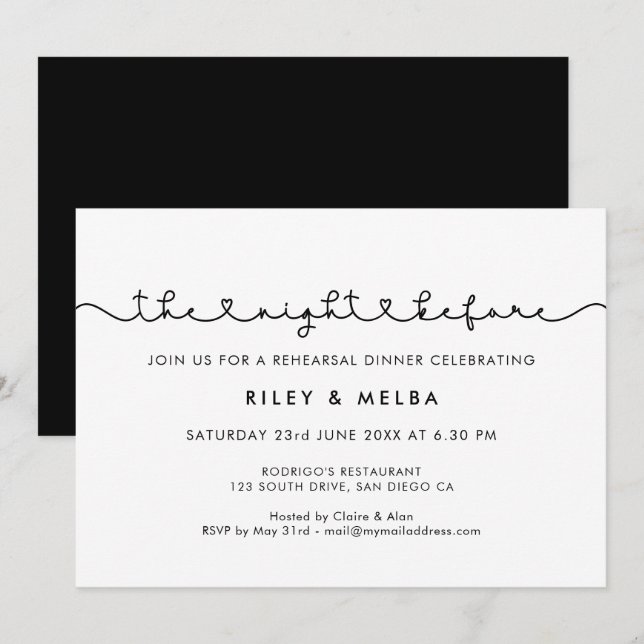 Simple cute font The night before Rehearsal dinner Invitation (Front/Back)