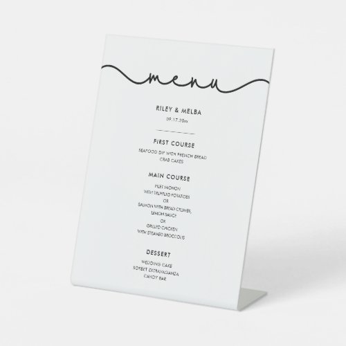 Simple cute font wedding menu pedestal sign
