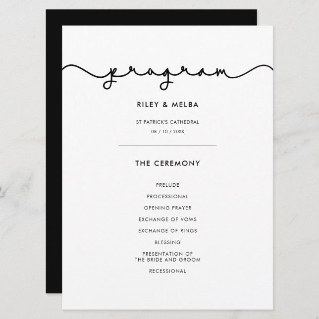 Simple cute font wedding program (Front/Back)