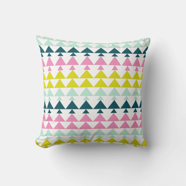 Simple Cute Geometric Pattern Pink Mint Chartreuse Throw Pillow (Front)