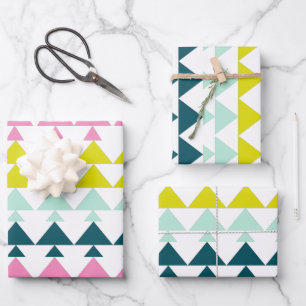 Simple Cute Geometric Pattern Pink Mint Chartreuse Wrapping Paper Sheets