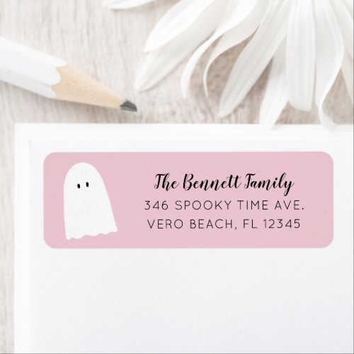 Simple Cute Ghost Elegant Script Halloween Pink Label