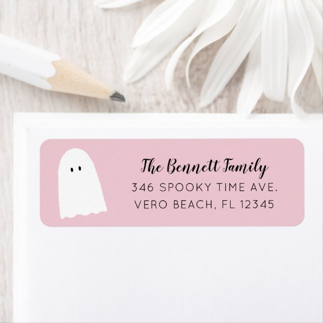 Simple Cute Ghost Elegant Script Halloween Pink Label (Insitu)