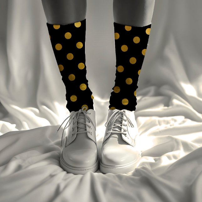 Simple Cute Girly Black and Gold Luxury Polka Dots Socks (Creator Uploaded)