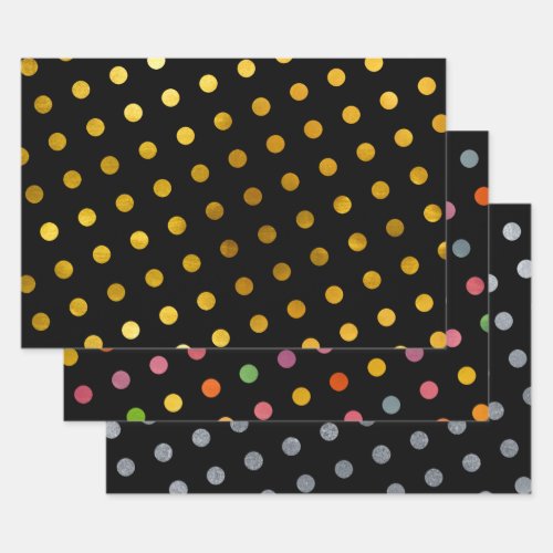    Simple Cute Girly Black Multicolored Polka Dots Wrapping Paper Sheets