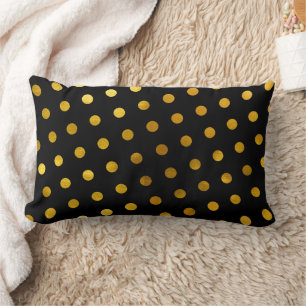Simple Cute & Girly Classy Black Gold Polka Dots Lumbar Pillow
