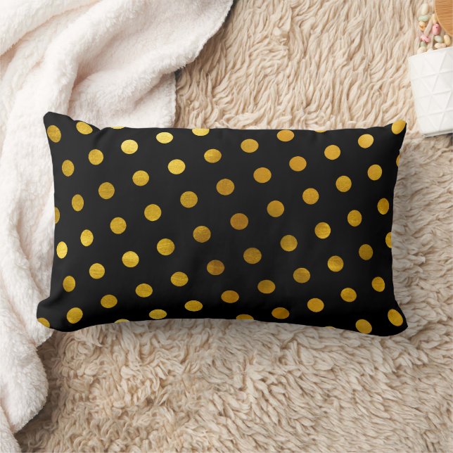   Simple Cute & Girly Classy Black Gold Polka Dots Lumbar Pillow (Blanket)