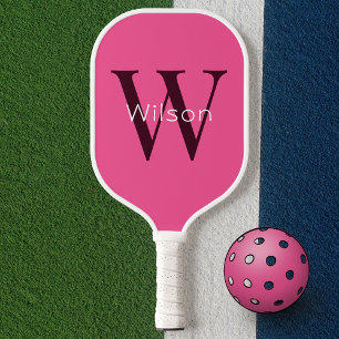 Simple Cute & Girly Pink Monogram Initial & Name Pickleball Paddle