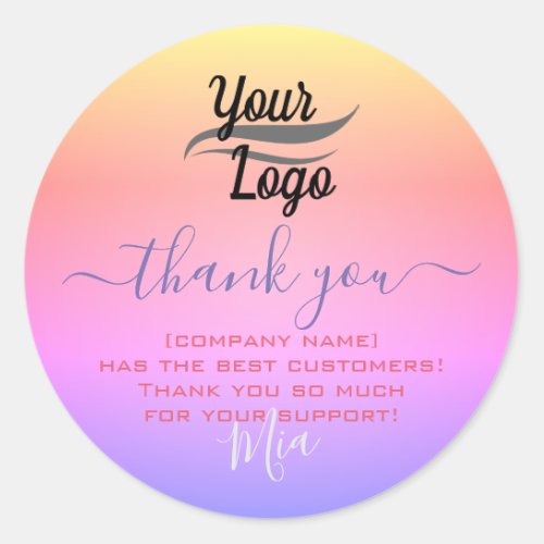 Simple Cute Girly Pink Rainbow Ombre Thank You  Classic Round Sticker
