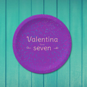 Simple Cute Girly Purple Pink Confetti Name Paper Plates