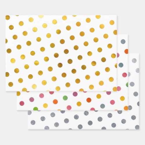    Simple Cute Girly White Multicolored Polka Dots Wrapping Paper Sheets