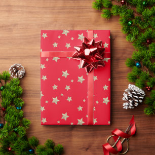 Simple Cute Glam Red Gold Twinkle Star Sky Glitter Wrapping Paper