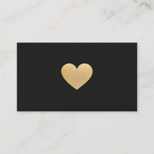 Simple Cute Gold Glitter Heart Black Networking Business Card