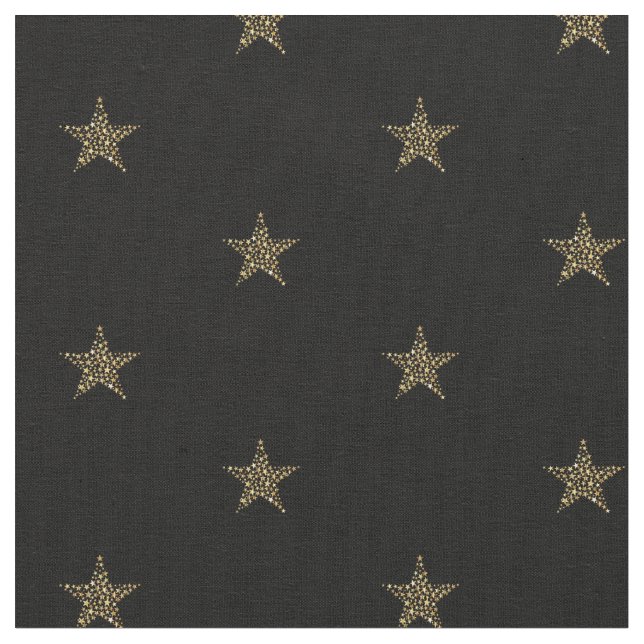 Simple Cute Gold Star With Black Pattern Fabric (Close Up)