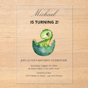 Simple Cute Green Dinosaur Birthday Party Invitati Acrylic Invitations