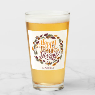 Simple Cute Happy Thanksgiving Pumpkin Fall Glass