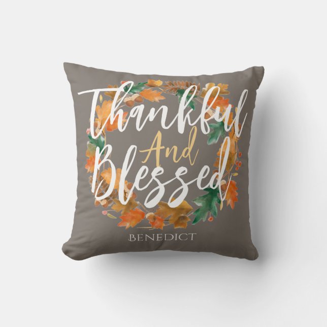  Simple Cute Happy Thanksgiving Pumpkin Fall Throw Pillow (Front)