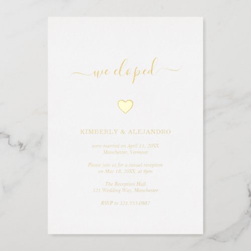 Simple Cute Heart Gold Modern Wedding Reception Foil Invitation