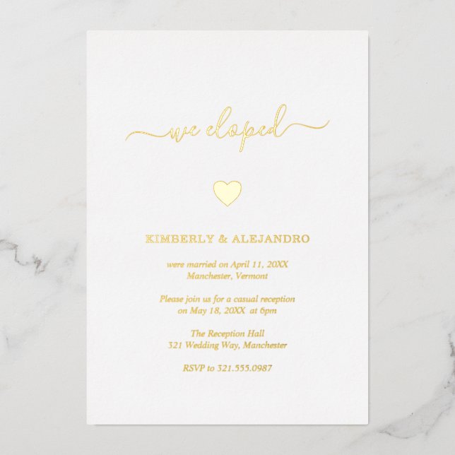 Simple Cute Heart Gold Modern Wedding Reception Foil Invitation (Front)