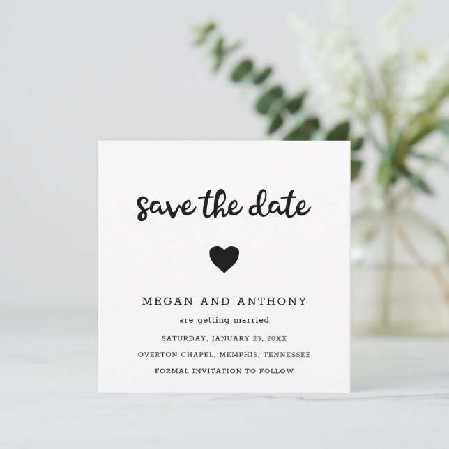 Simple Cute Heart Modern Wedding Save The Date (Standing Front)
