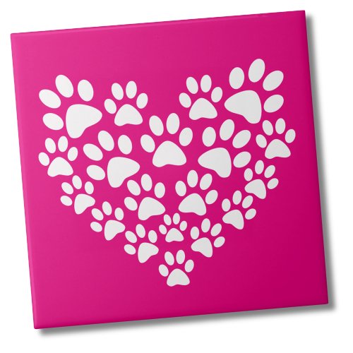 Simple Cute Heart Paw Print Ceramic Tile