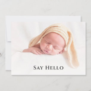 Simple Cute Hello Baby Custom Photo Newborn Birth Announcement
