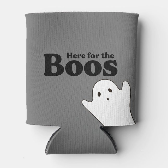 Simple Cute Here for the Boos Ghost Can Cooler (Front)