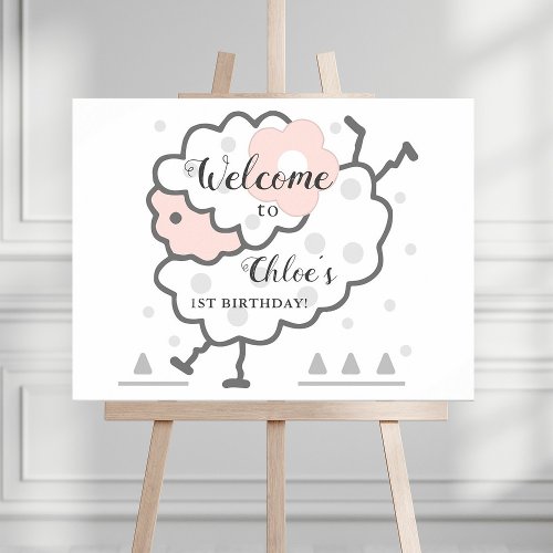 Simple Cute Jumping Lamb 1st Birthday Welcome Foam Board