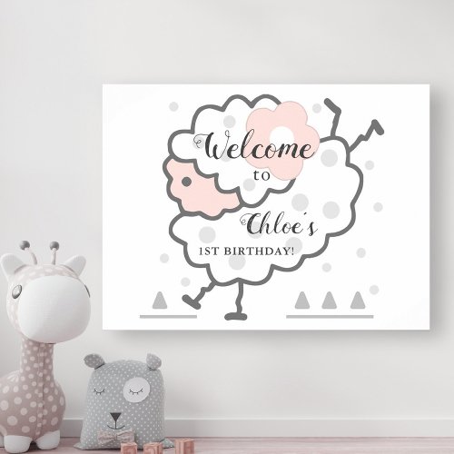 Simple Cute Jumping Lamb 1st Birthday Welcome Sign